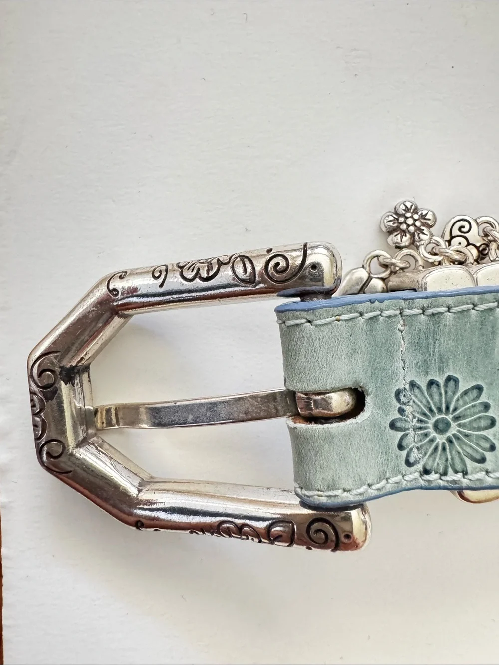 Brighton Blue Floral Leather Daisy Charms Belt size ML 32